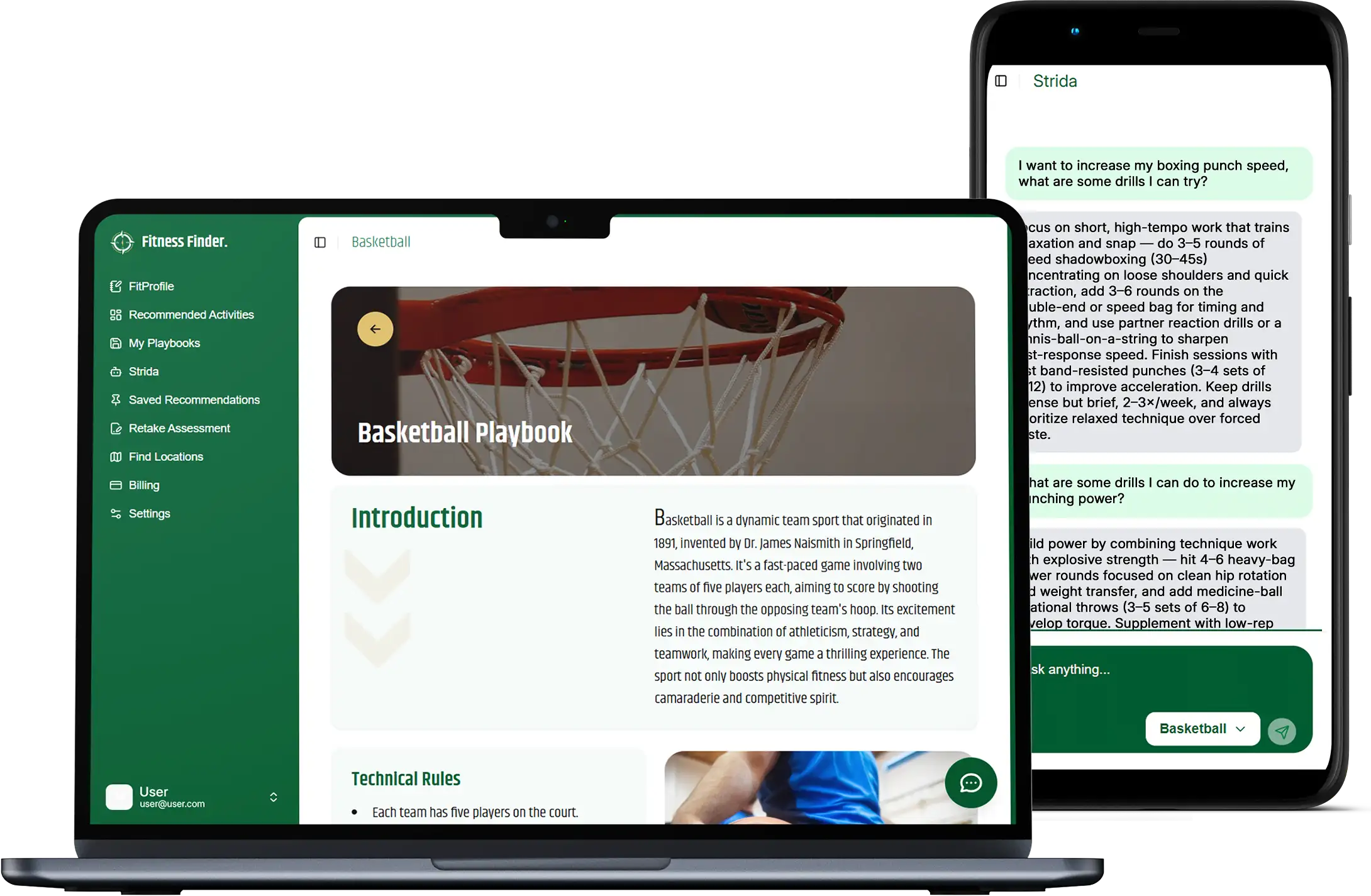 Playbook on laptop and AI coach on mobile